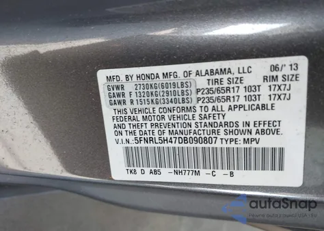 2013 Honda Odyssey Ex from USA, damaged, VIN 5FNRL5H47DB090807